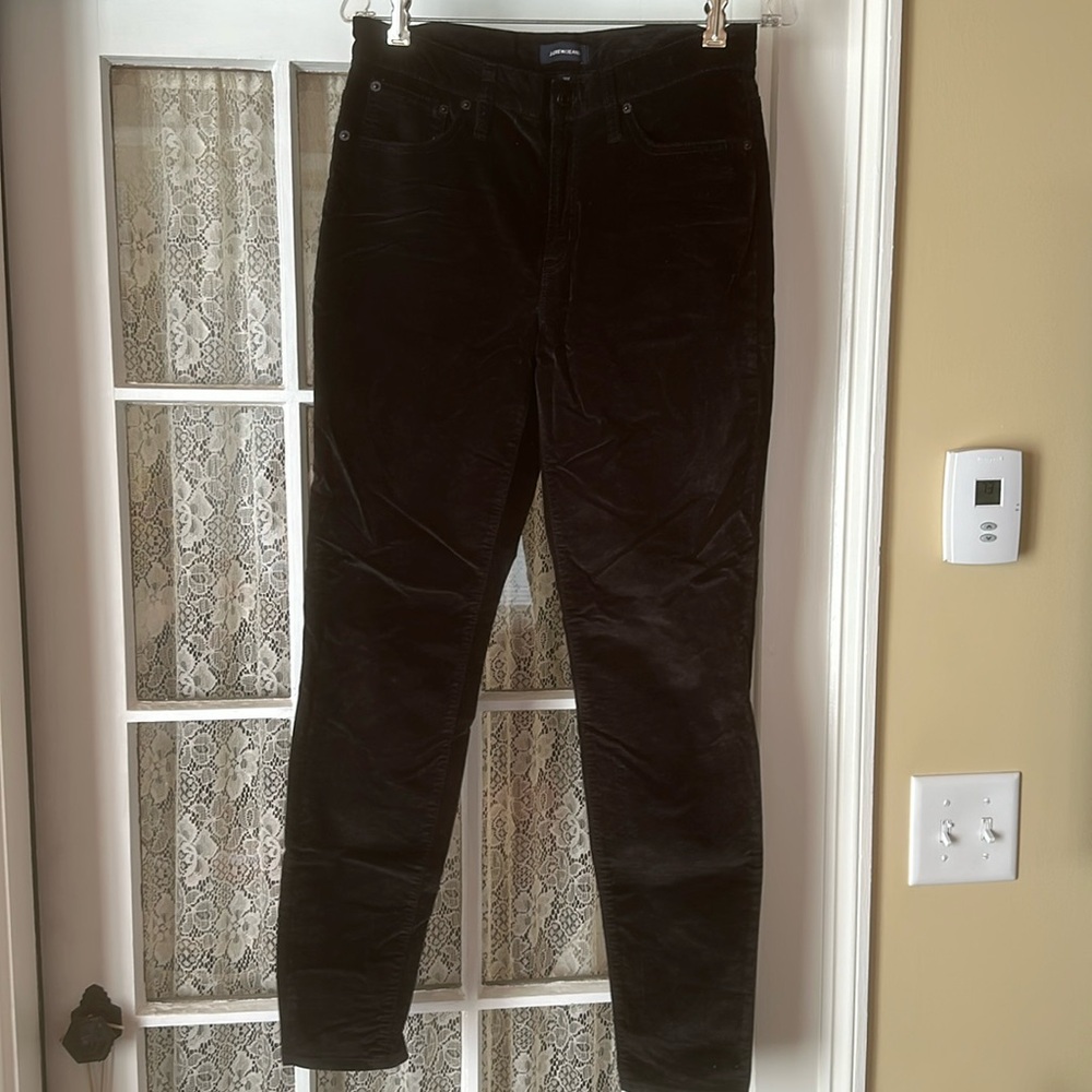 J Crew black velvet skinny pants.  Size 30 T